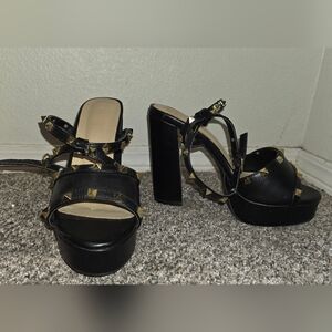 Wild Diva Black Studded Platform Sandals